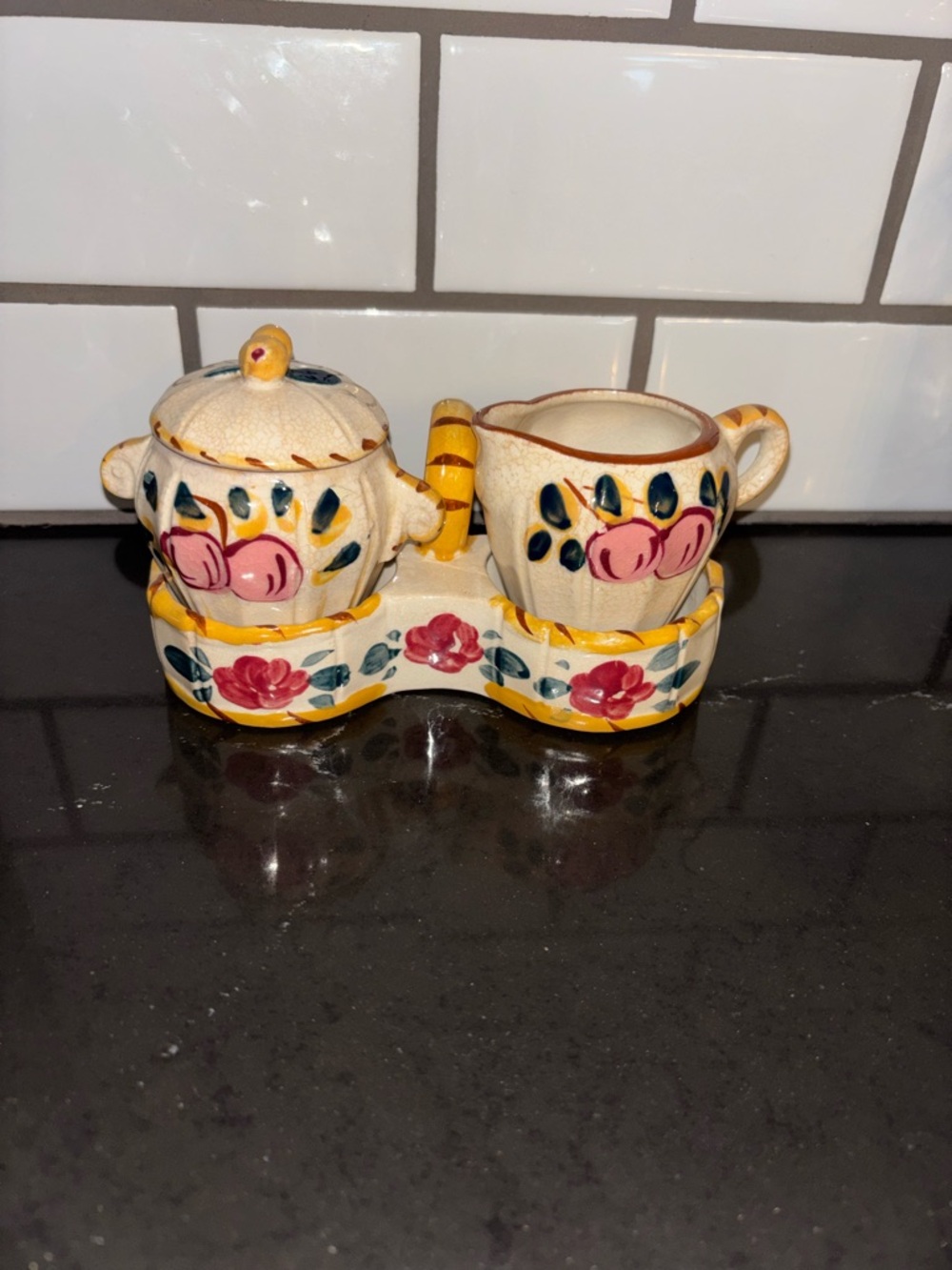 Hand painted cream and sugar decor